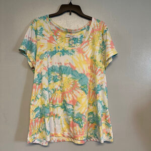 Women's ELLEN TRACY Tie-Dye Short Sleeve Tee XL White Multicolor